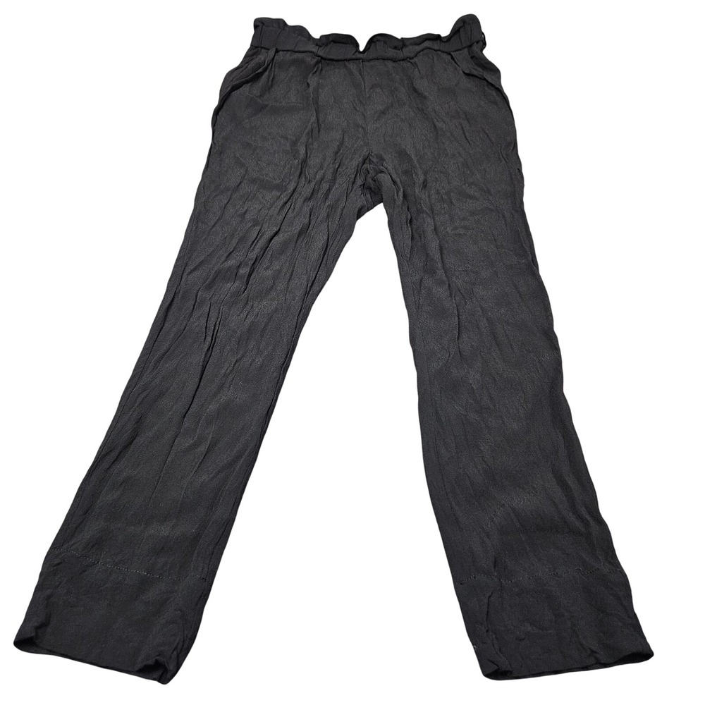 Cartonnier Anthropologie Trousers M Black Paperbag Waist Straight Crinkle Pants
